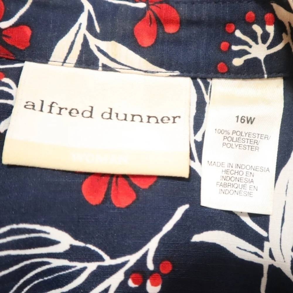 Navy Floral Blouse 16W Alfred Dunner Women Pleated Front Short Sleeve Top - Picture 6 of 11